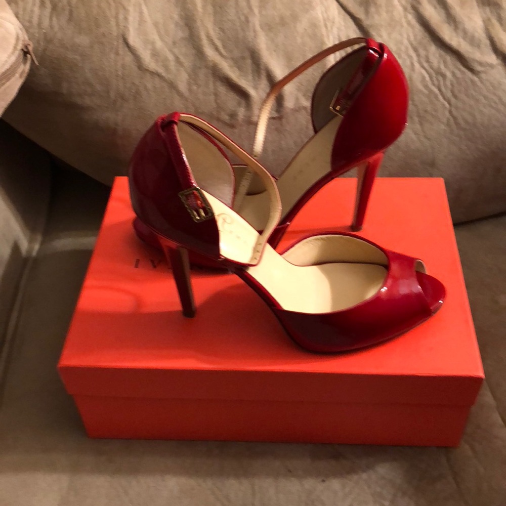 Ivanka Trump red patent leather peep toe heels